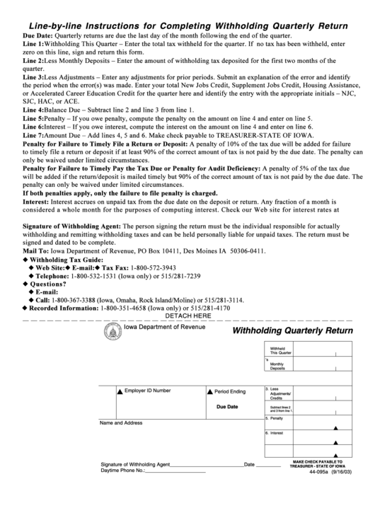 Form 44-095a - Withholding Quarterly Return Printable pdf