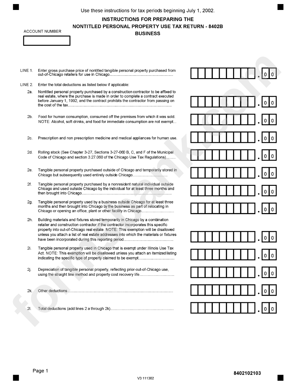 Form 8402b - Nontitled Personal Property Use Tax Business