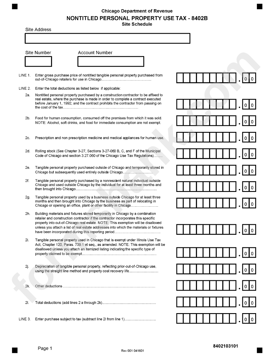 Form 8402b - Nontitled Personal Property Use Tax Business