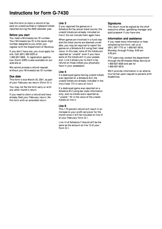 Instructions For Form G7430 printable pdf download