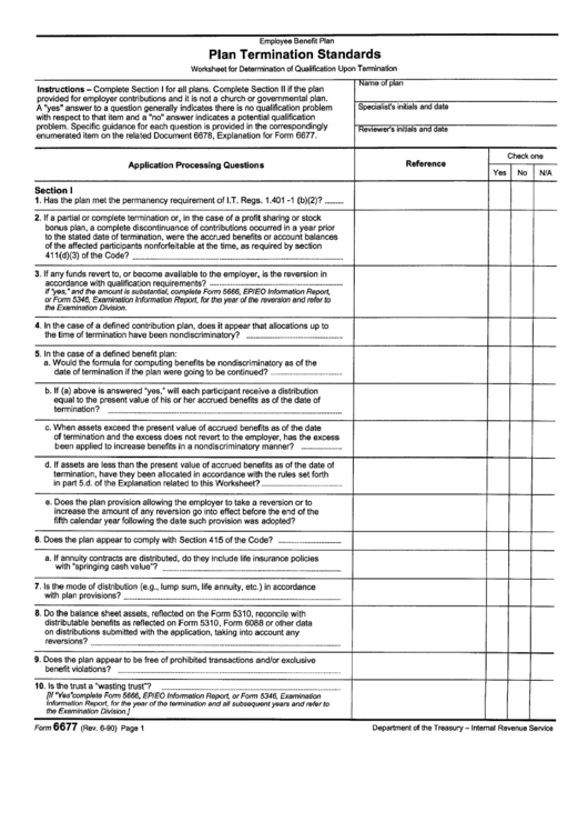 Form 6677 - Plan Termination Standards Printable pdf
