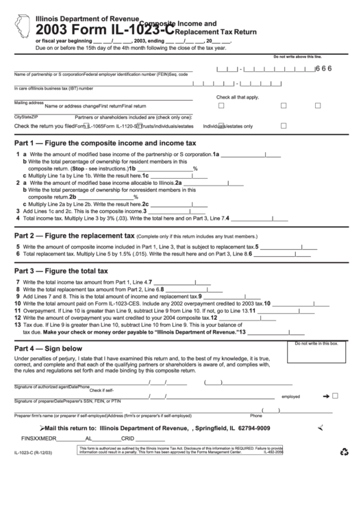 Form Il-1023-C - Composite Income And Replacement Tax Return - 2003 Printable pdf