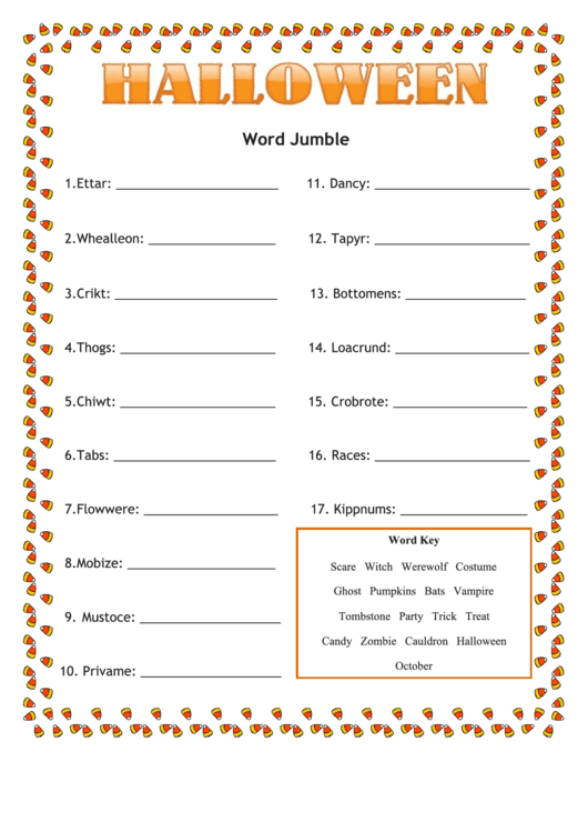 Halloween Word Jumble Template Printable pdf