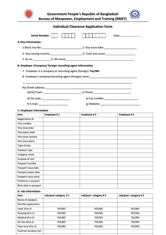 Individual Clearance Application Form - Government People