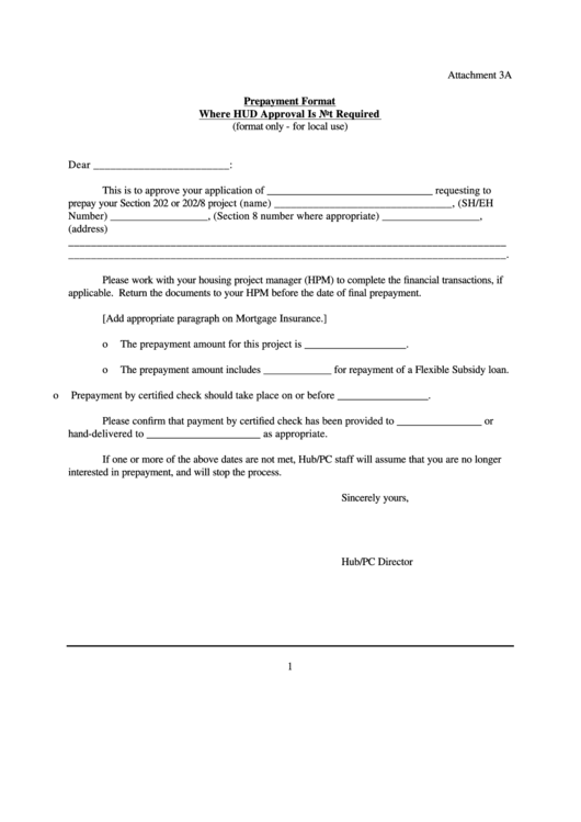 Attachment 3a/3b - Prepayment Format / Prepayment Approval Letter Format Printable pdf