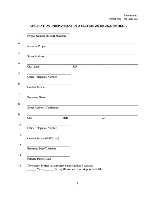 Attachment 1 - Application Form - Prepayment Of A Section 202 Or 202/8 Project Printable pdf