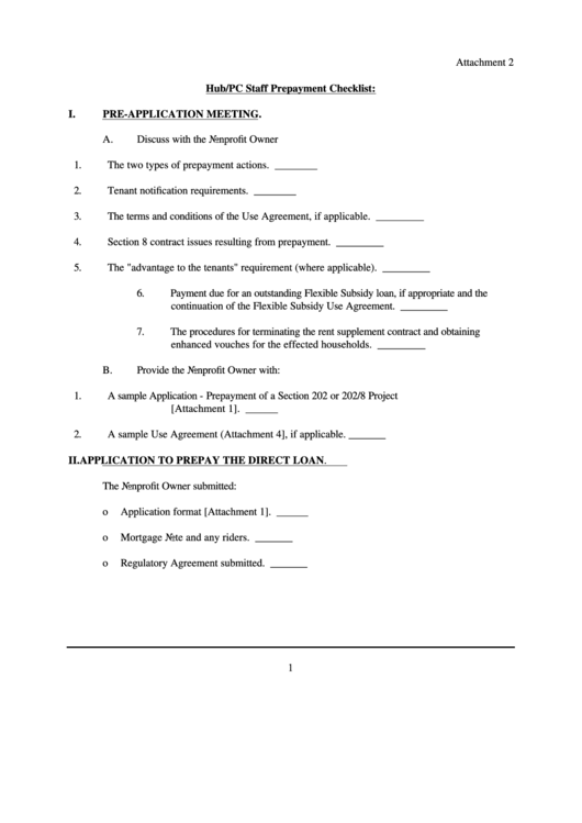 Attachment 2 - Hub/pc Staff Prepayment Checklist Form Printable pdf