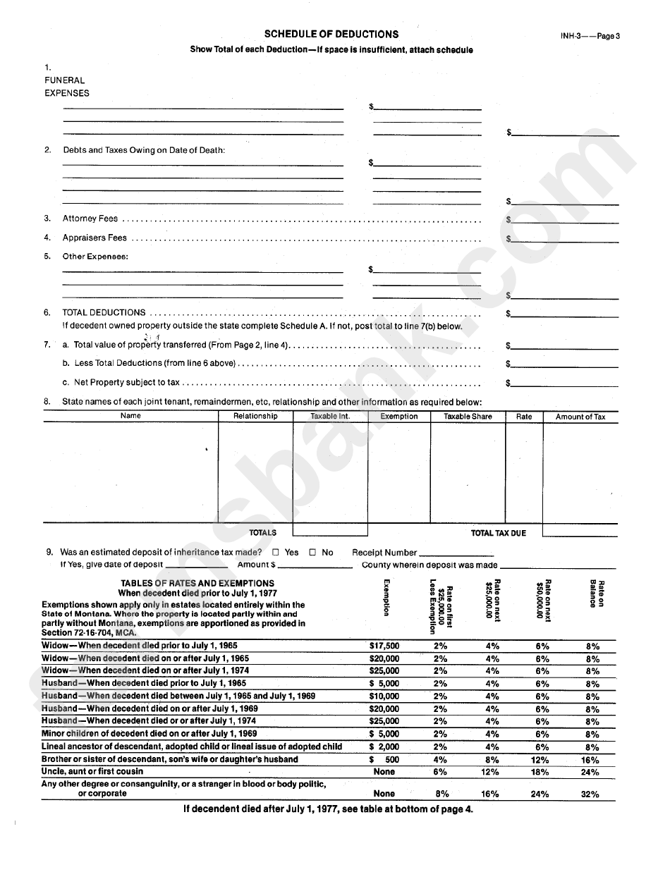 Form Inh-3 - Application For Determination Of Inheritance Tax - 1993