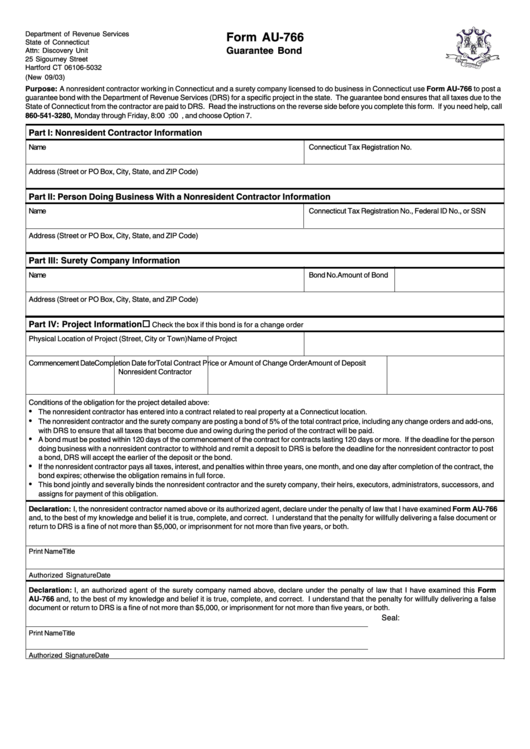Form Au-766 - Guarantee Bond - 2003 Printable pdf