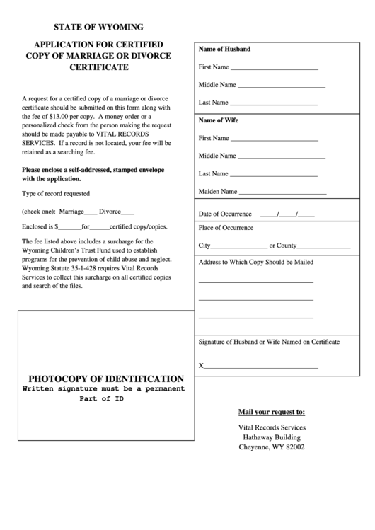 Fillable Application For Certified Copy Of Marriage Or Divorce Certificate Printable pdf
