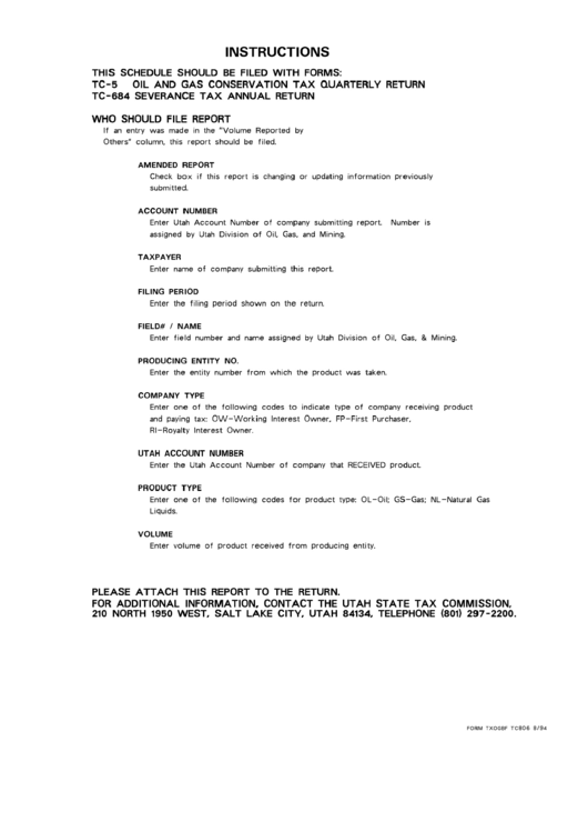 Instructons - Tc806 Form Printable pdf