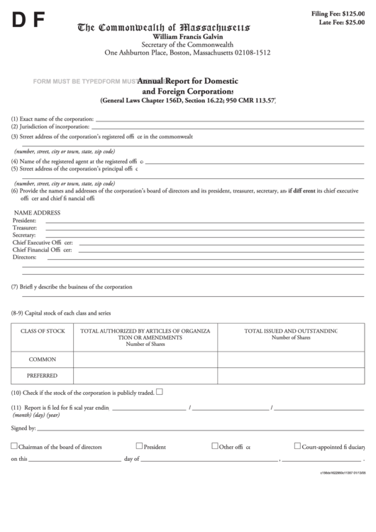 Fillable Form Df - Annual Report For Domestic And Foreign Corporations Printable pdf