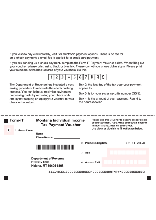 Form-It - Montana Individual Income Tax Payment Voucher - 2010 Printable pdf
