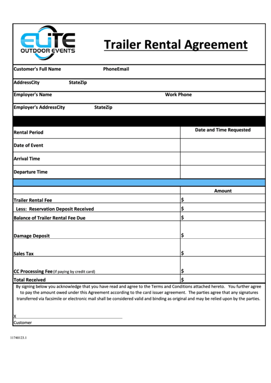 Elite Outdoor Events Trailer Rental Agreement Template Printable Pdf 