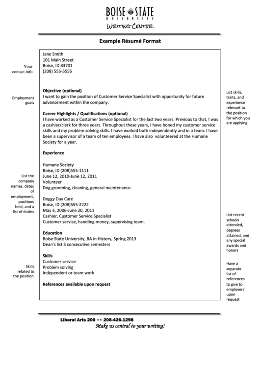 Example Resume Format Template Printable pdf