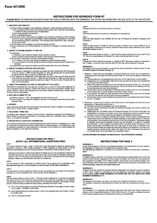 Instructions For Norwood Form N7 - 2006 Printable pdf