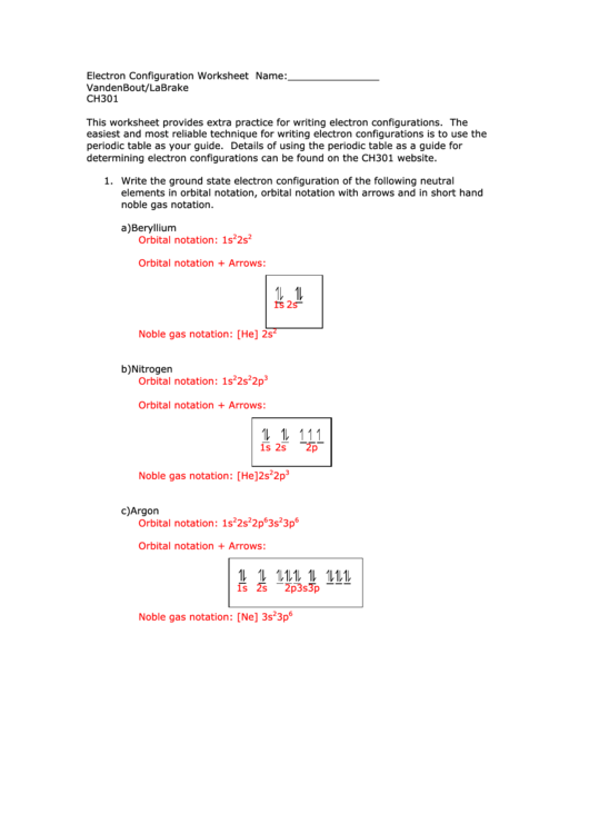 Electron Configuration Worksheet Printable pdf