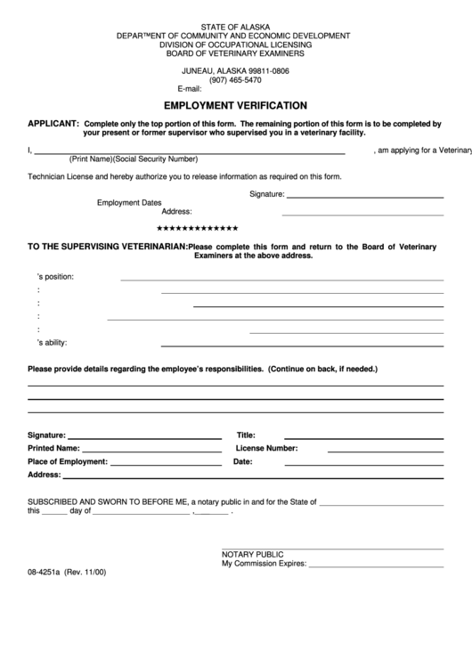 Employment Verification Form - 2000 Printable pdf