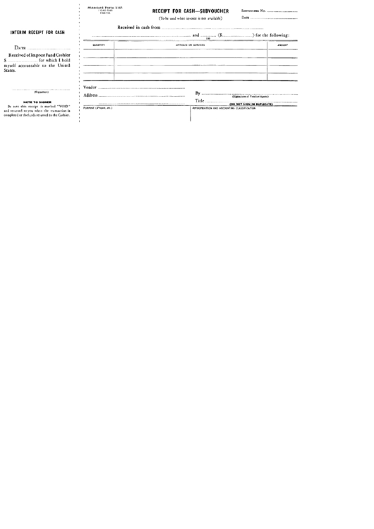 Standard Form 1165 - Receipt For Cash-Subvoucher Printable pdf