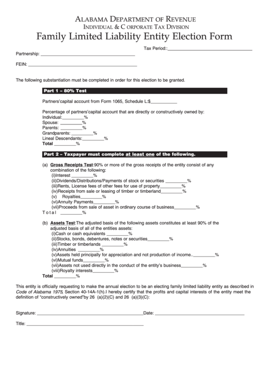 Family Limited Liability Entity Election Form Printable pdf