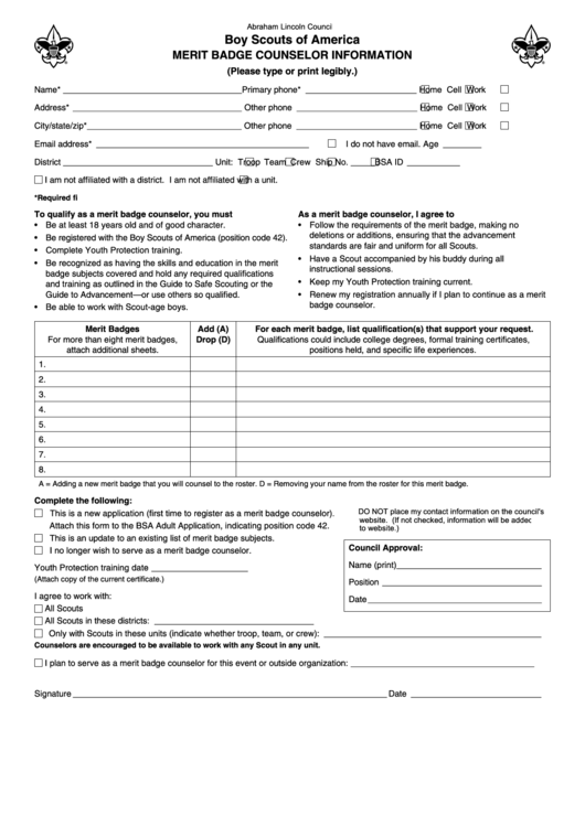 Fillable Form 34405 Web - Merit Badge Counselor Information - 2013 Printable pdf