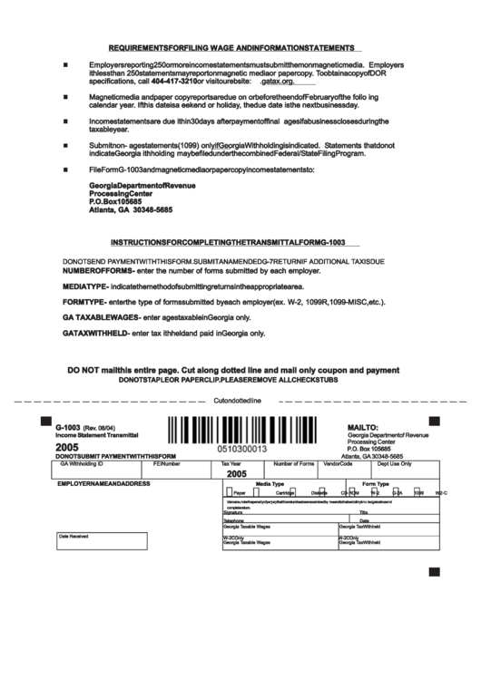 Form G-1003 - Income Statement Transmittal - 2004 Printable pdf