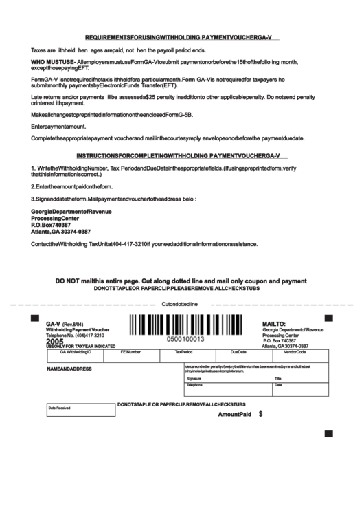 Form Ga-V - Withholding Payment Voucher - 2004 Printable pdf