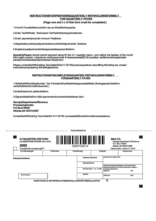 Form G-7 - Quarterly Withholding For Quarterly Payer - 2004 Printable pdf