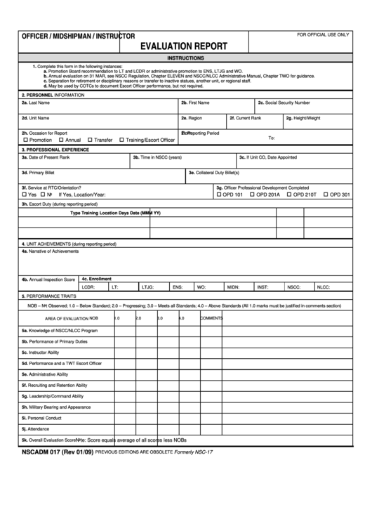Form Nscadm 017 Officer / Midshipman / Instructor Evaluation Report