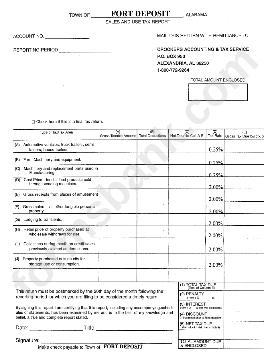 Sales And Use Tax Report Form printable pdf download