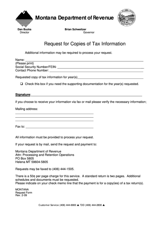 Request For Copies Of Tax Information Template - 2009 Printable pdf
