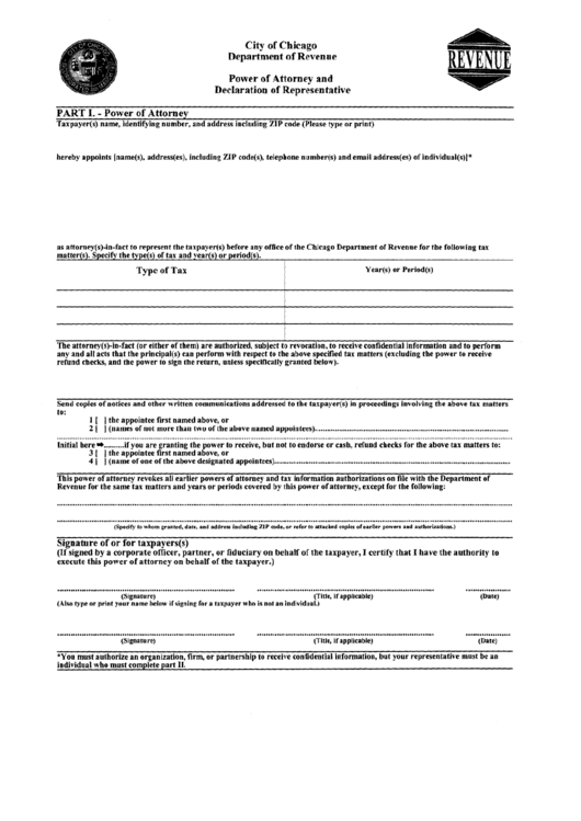 Power Of Attorney And Declaration Of Representative Printable pdf