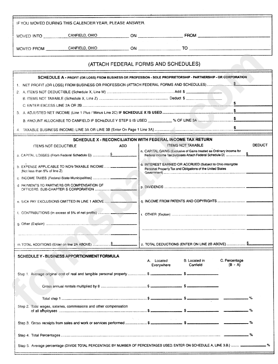 Form R - Canfield City Income Tax Return December 2003