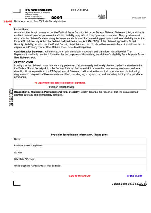 Fillable Pa Schedule Ps - Physician