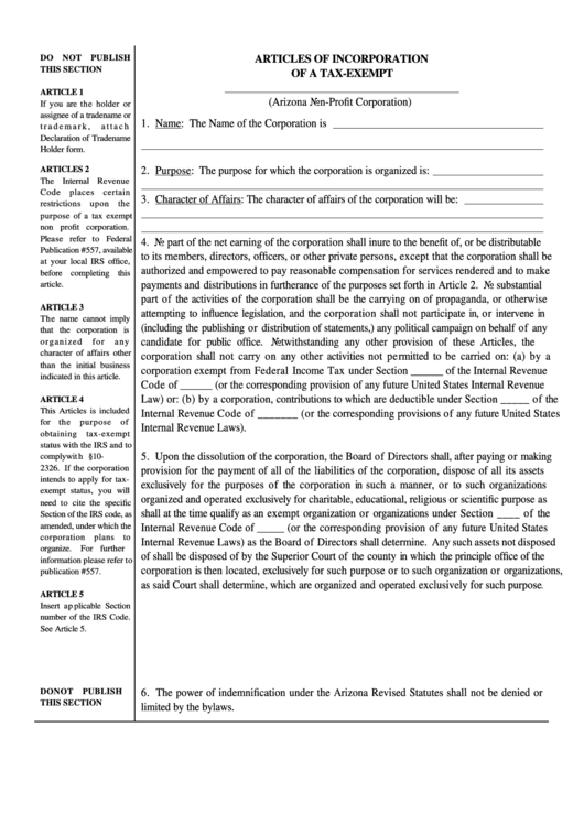 Form Cf:0041 - Articles Of Incorporation Of A Tax-Exempt Printable pdf