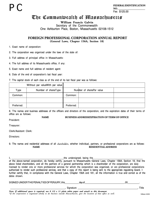 Foreign Professional Corporation Annual Report Form Printable pdf