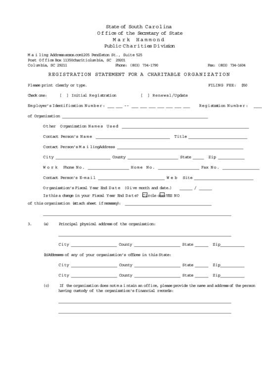 Registration Statement For A Charitable Organization Form Printable pdf