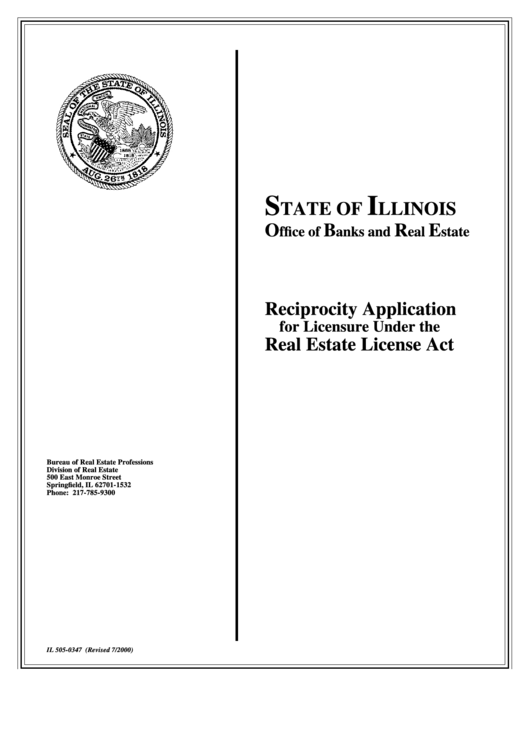 Form Il 505-0347 - Reciprocity Application - Office Of Banks And Real Estate Printable pdf