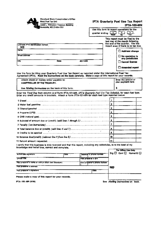 Form Ifta-100-Mn - Ifta Quarterly Fuel Use Tax Report Printable pdf