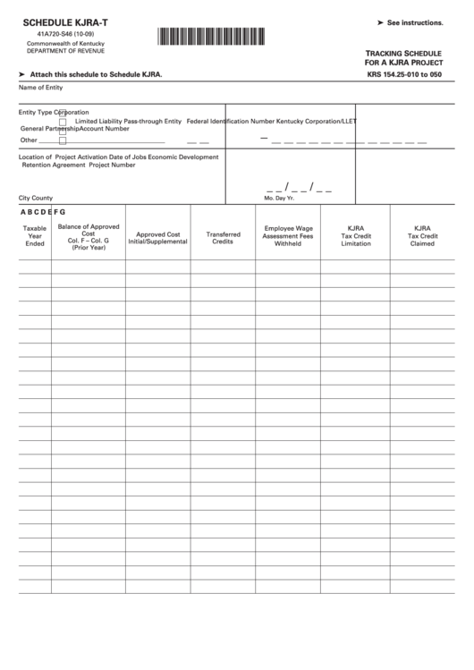 Form 41a720-S46 - Schedule Kjra-T - Tracking Schedule For A Kjra Project Printable pdf