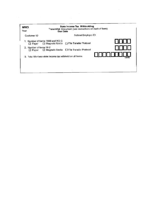 Form Mw-3 - State Income Tax Withholding Printable pdf