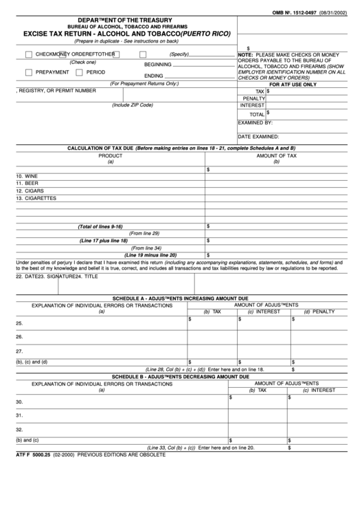 Form Atf F 5000.25 - Excise Tax Return - Alcohol And Tobacco (Puerto Rico) Printable pdf
