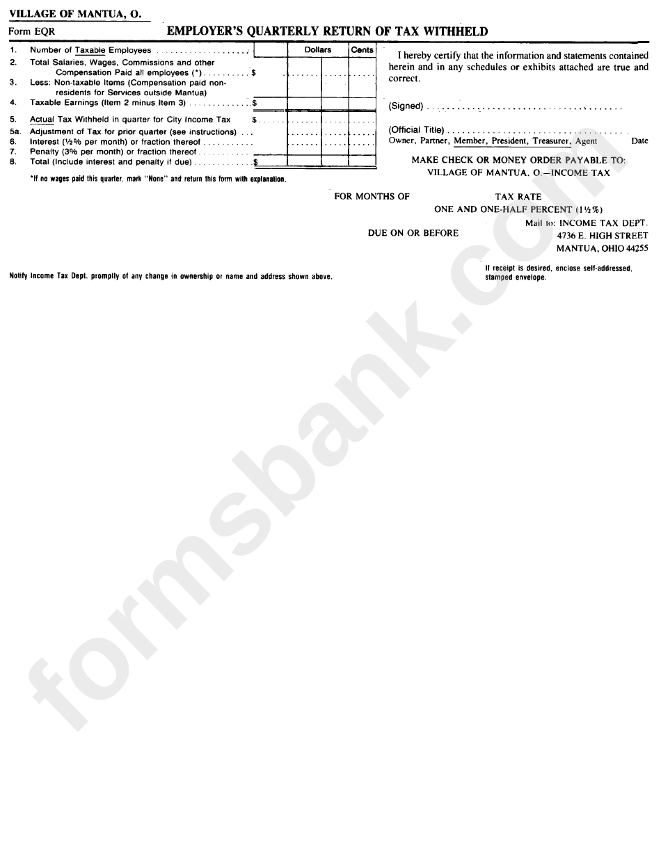 Form Eqr - Employer