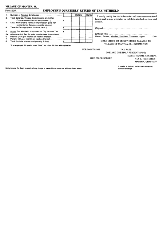 Form Eqr - Employer