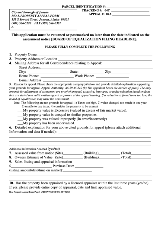 Real Property Appeal Form Printable pdf