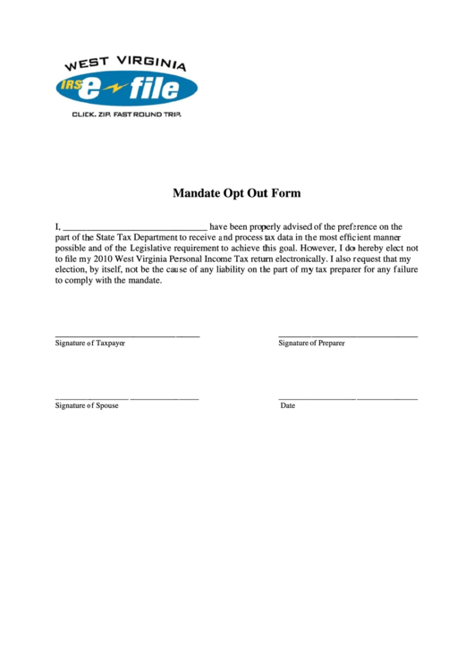 Mandate Opt Out Form Printable pdf