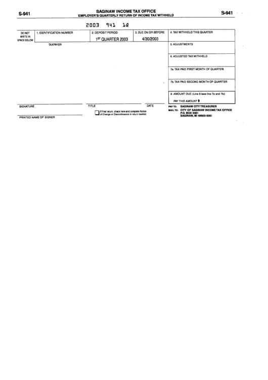 Form S-941 - Employer
