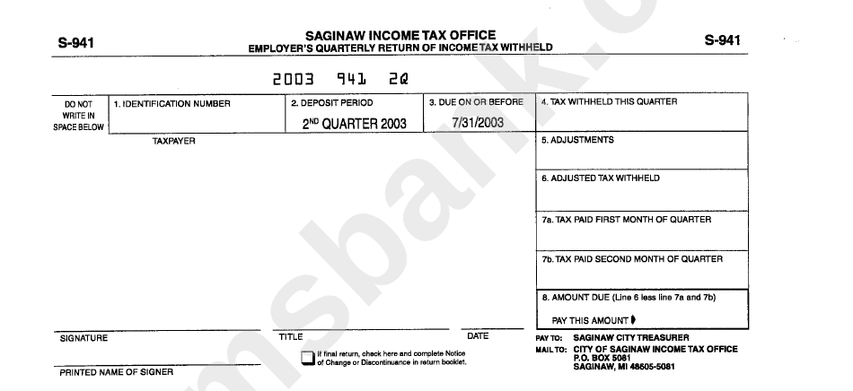 Form S-941 - Employer