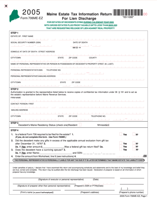 Form 706me Ez Maine Estate Tax Information Return For Lien Discharge 2005 Printable Pdf Download