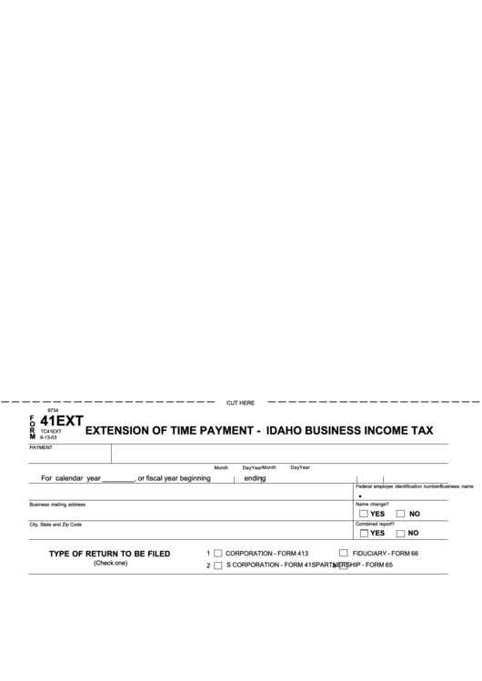Fillable Form 41ext - Extension Of Time Payment - Idaho Business Income Tax Printable pdf